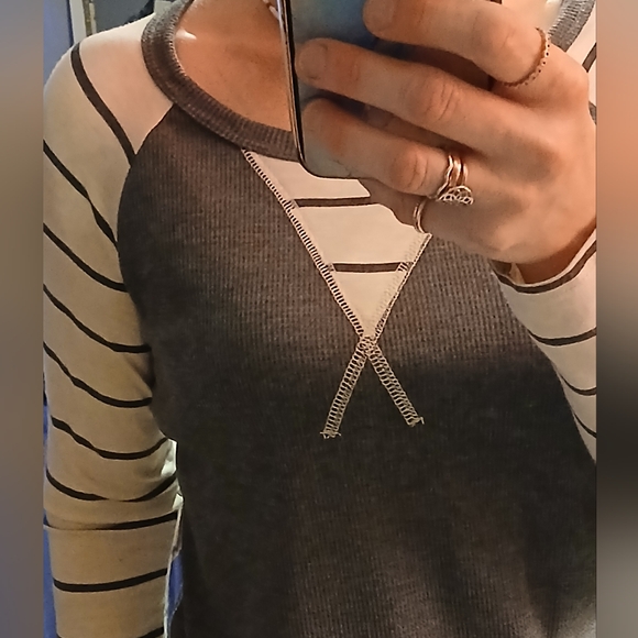 🎆🎈BUY 1 GET 1 FREE SALE💥NWOT 7th Ray Waffle Knit/Ribbed Striped Top - Picture 7 of 10